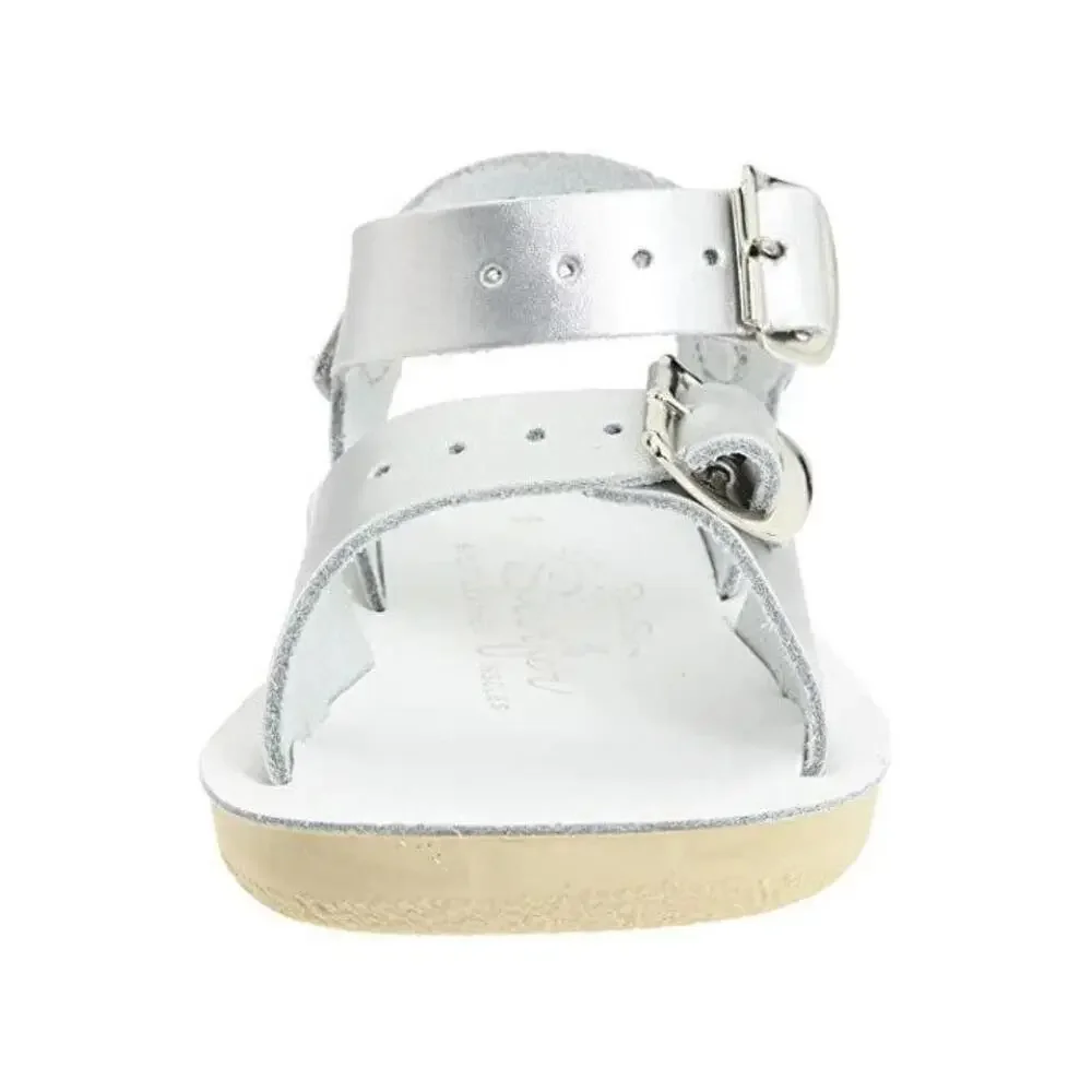 Salt Water Sun-San Sandals Girls US 2 M Silver Leather Open Toe Strappy Hawk3371